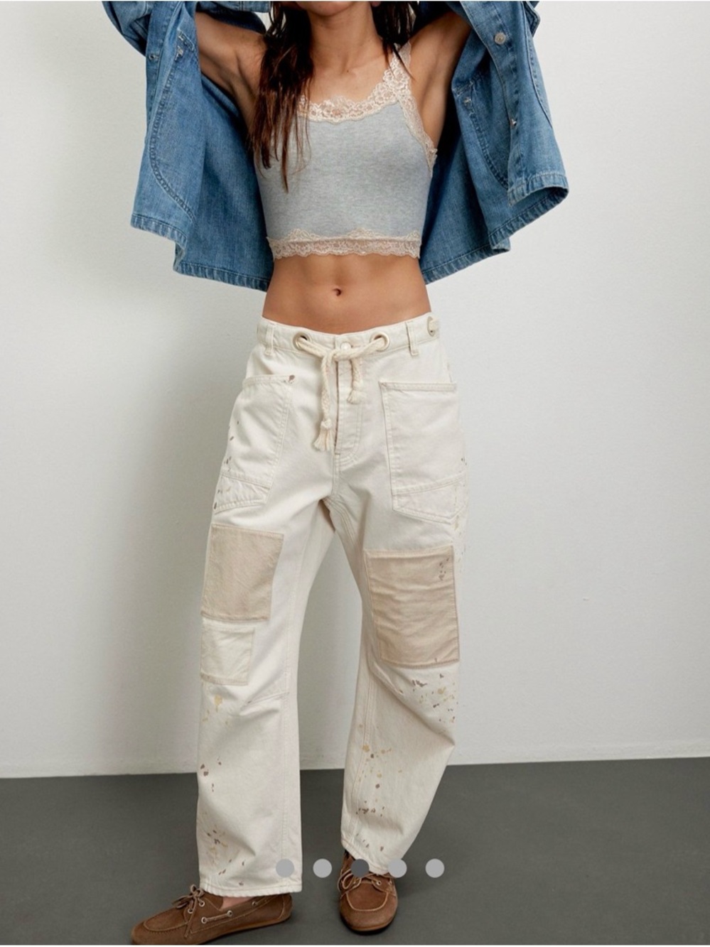 FREE PEOPLE We The Free Cream Drawstring Cargo Pants with Braided Rope